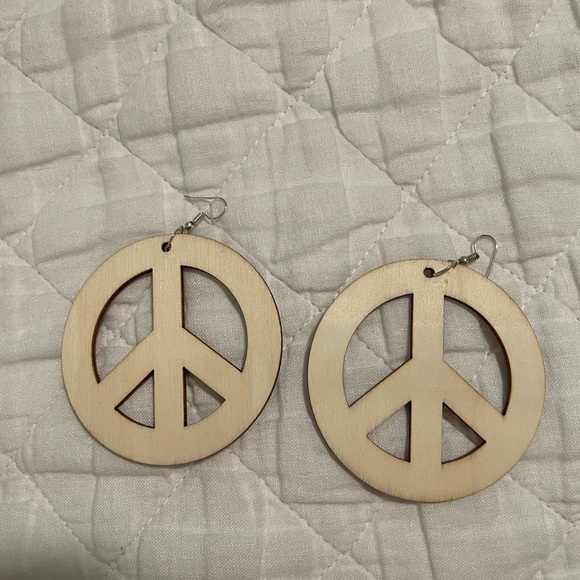 Leopard Print Peace Sign Earrings - Picture 2 of 2